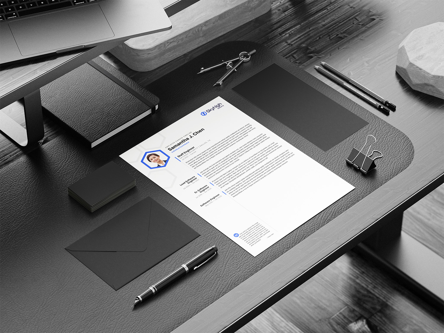 Stationery on brown desk