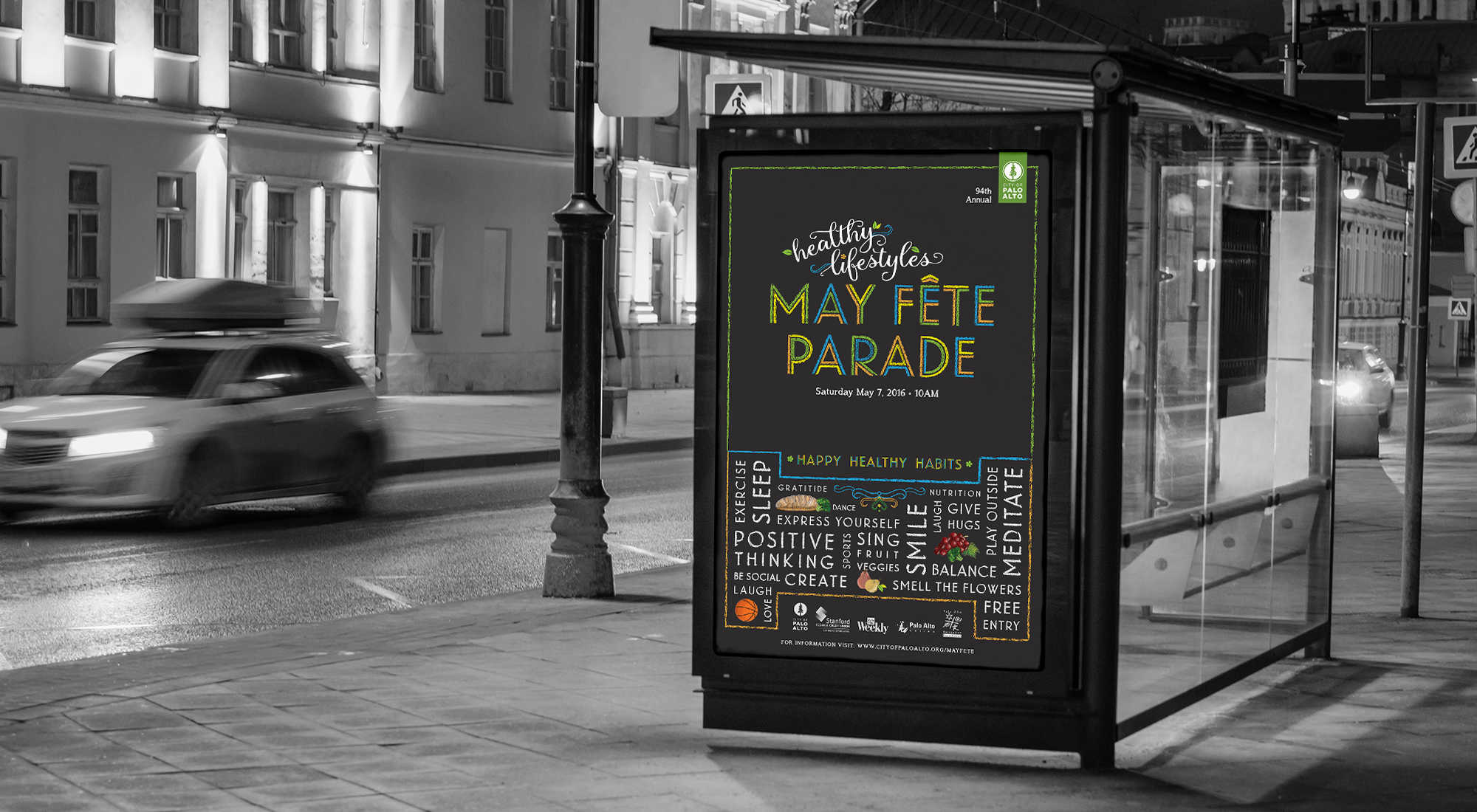 May Fete poster on bus stop