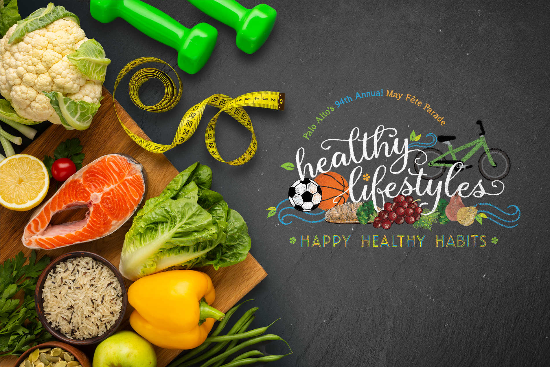 Logo on chalkboard with vegetables