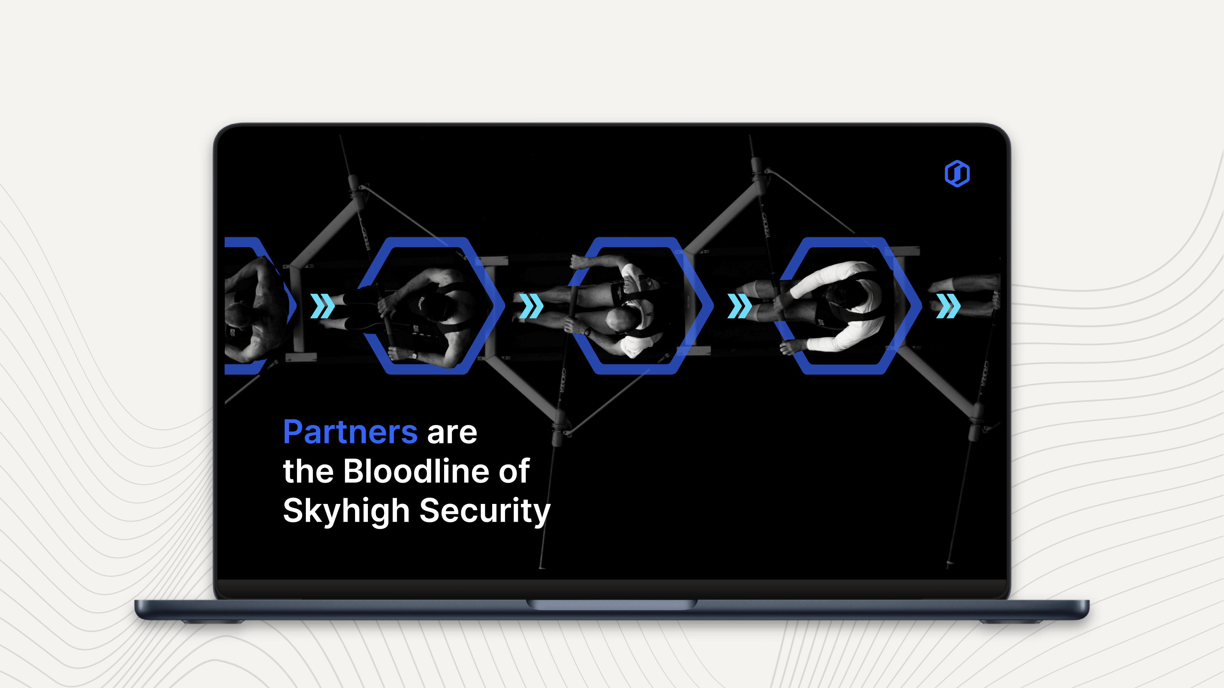 People rowing connected with hexagons