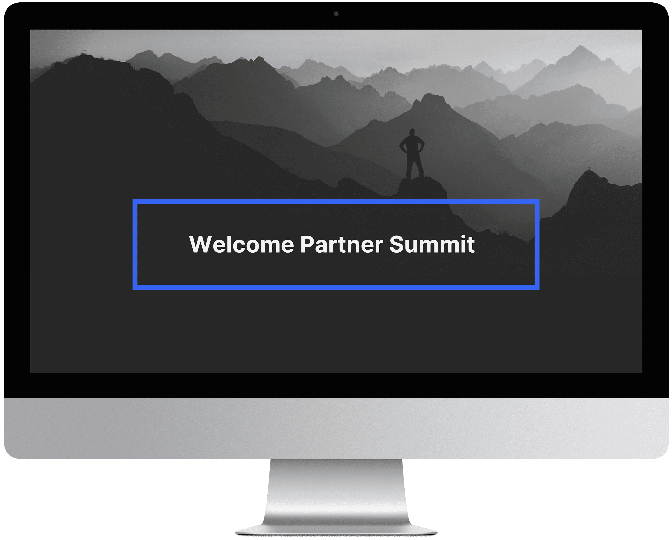 black and white mountain range with title