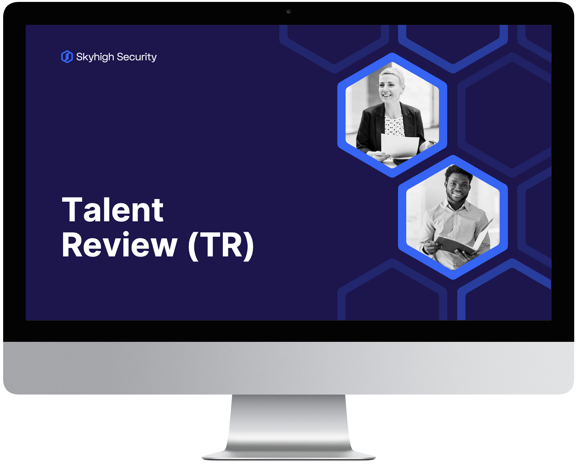 Monitor screen with blue hexagons